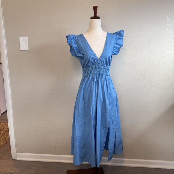 Abercrombie & Fitch Blue Flare Sleeve Midi Dress Size Small Petite - Picture 2 of 8